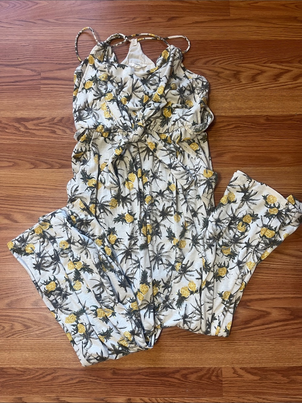 entro White Jumpsuit with Yellow Pineapple & Palm Print With Pockets Size Small